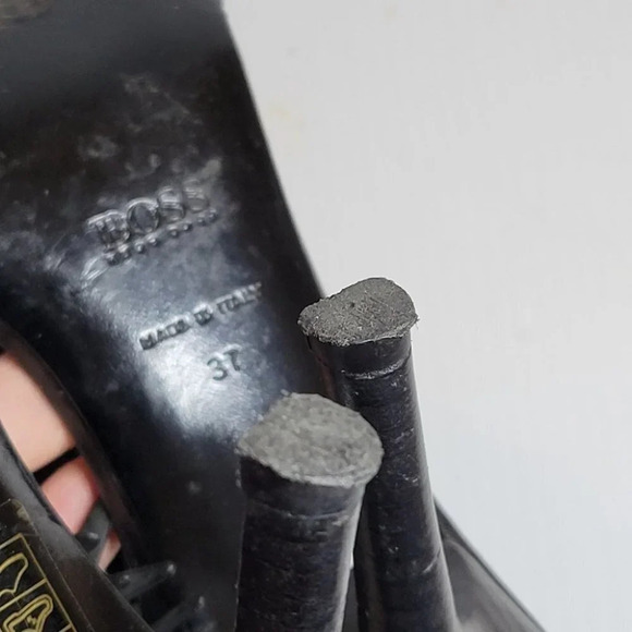 ❤️ 3 for $35 Hugo Boss fringe wood stiletto sandals high heels size 37 - Picture 8 of 13